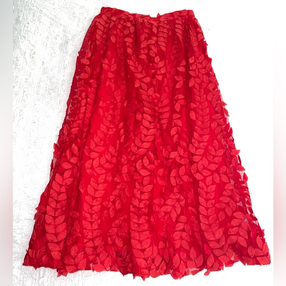 Anthropologie | Sunday in Brooklyn | Midi Skirt | Red | NWT | 3D Petal w Lining - Picture 5 of 16